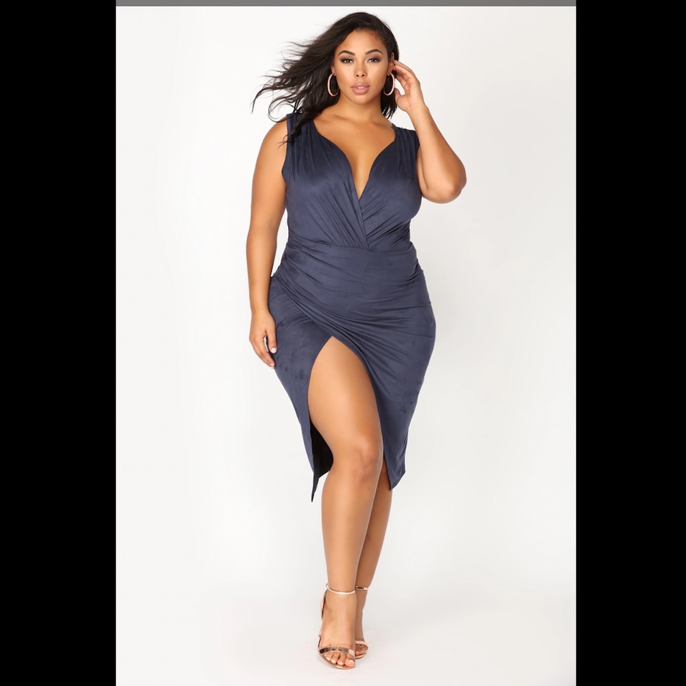Suede feel high split dress